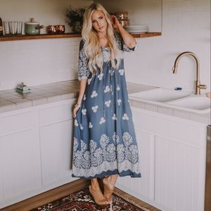Blue patterned 1/2 sleeve boho dress